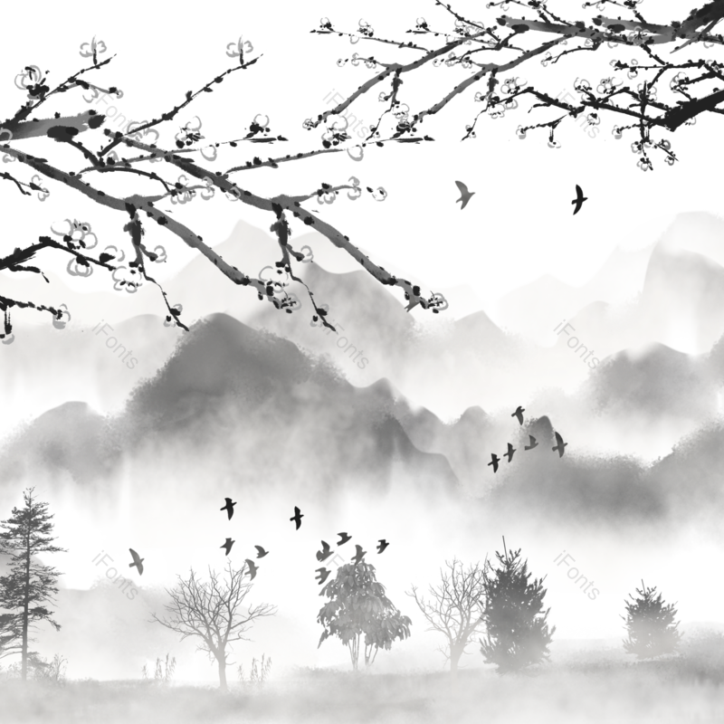 水墨图片,中国风元素,植物素材PNG,梅花免抠素材